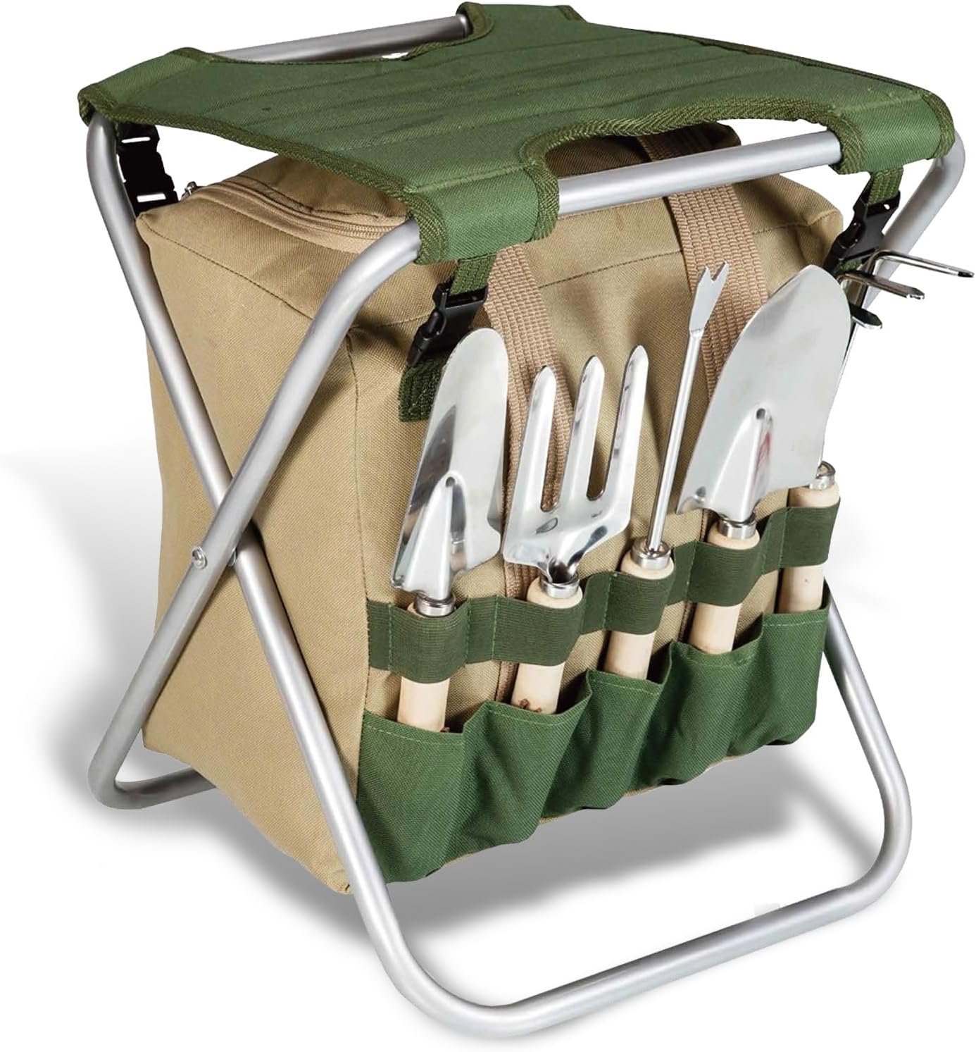 Folding Garden Stool with Tool Set